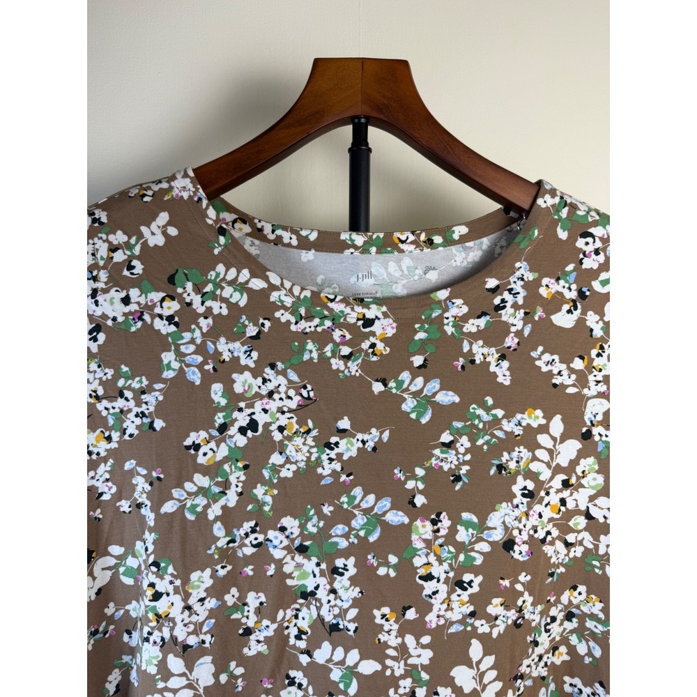 J.Jill Women Floral Crew Neck Supima Luxe Tunic Top Brown Boho sz 3X Stretch - Picture 2 of 13